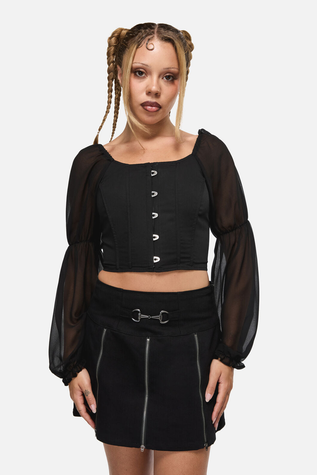 Black Friday - The Adorned RuffleCorsetBlouse - black