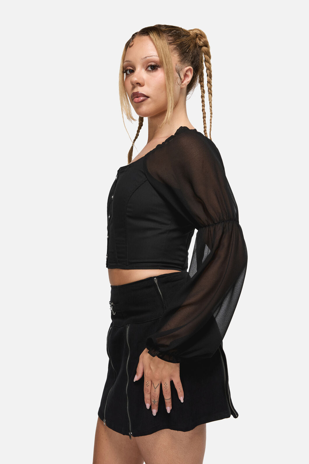 Black Friday - The Adorned RuffleCorsetBlouse - black