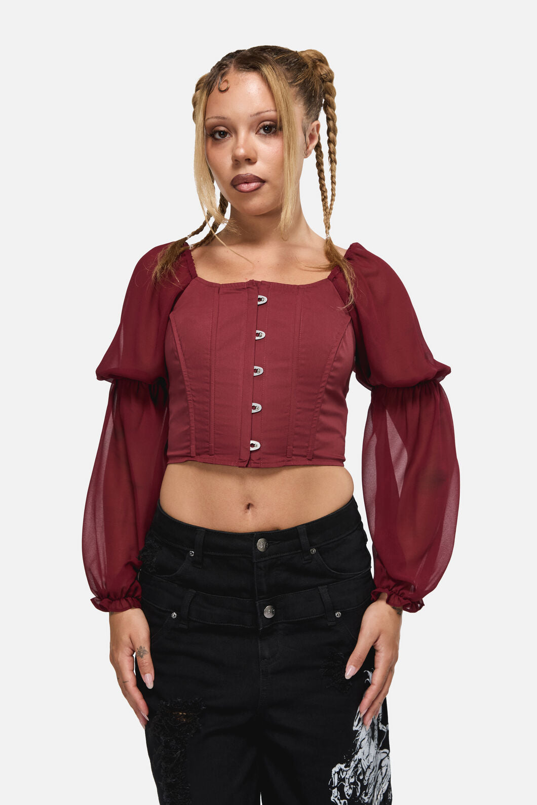 Black Friday - The Adorned RuffleCorsetBlouse - red