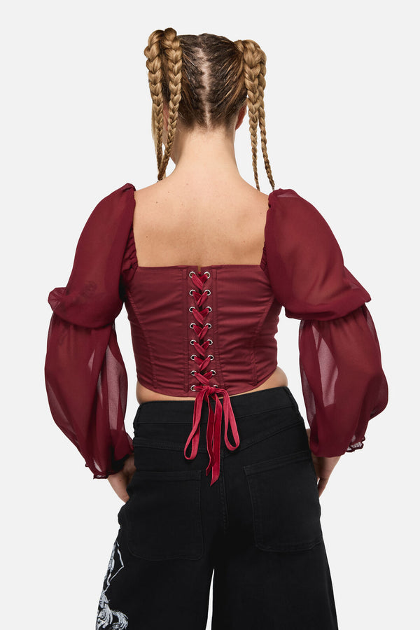 Black Friday - The Adorned RuffleCorsetBlouse - red