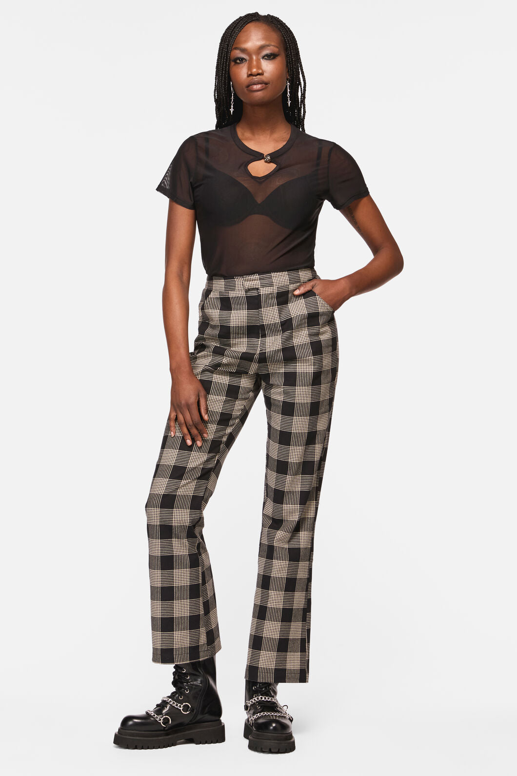 Black Friday - CryptCheckStraightFlareFitPant - black-beige
