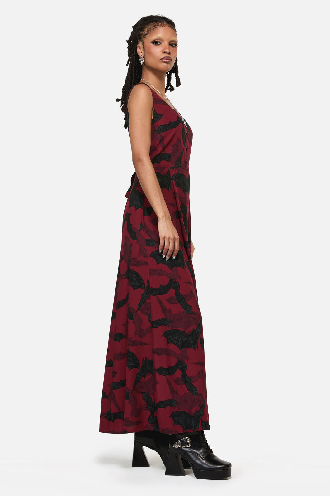 Black Friday - Batz Sleeveless Goth MidiDress - red