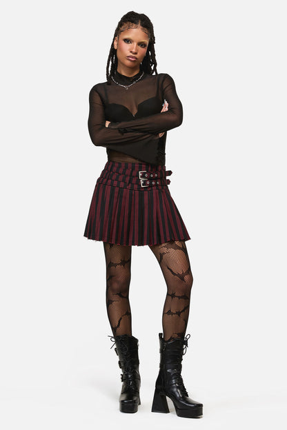 Black Friday - Sucker Pinstripe Goth Skirt - black-red