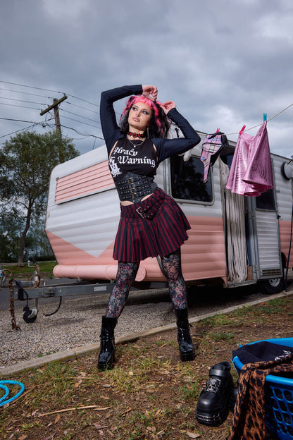 Black Friday - Sucker Pinstripe Goth Skirt - black-red