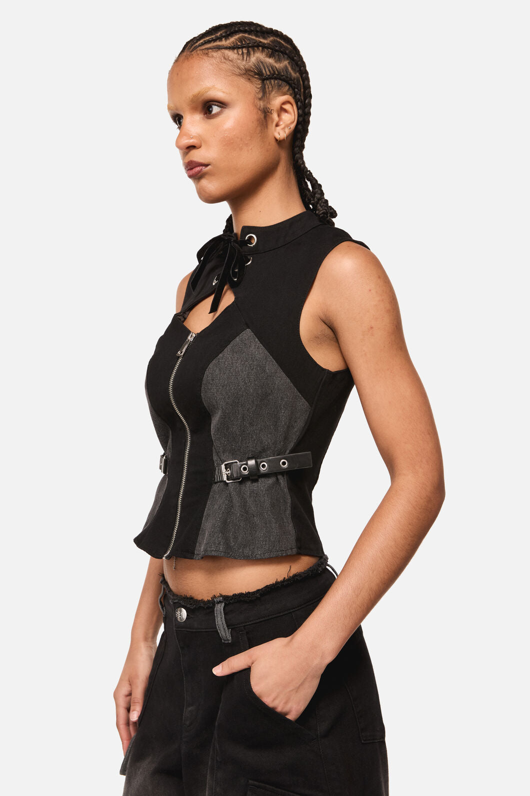 Black Friday - Vixi Denim Zip Cyber Corset - black-grey