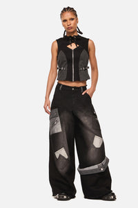 Black Friday - Vixi Denim Zip Cyber Corset - black-grey