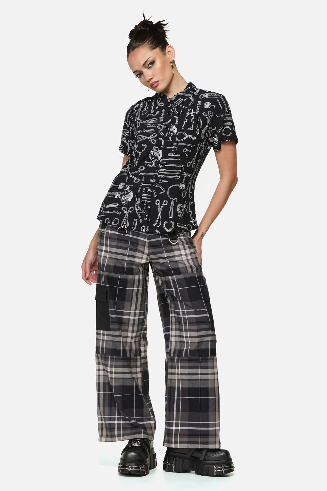 Black Friday - Barbaric Goth Print Blouse - black-white