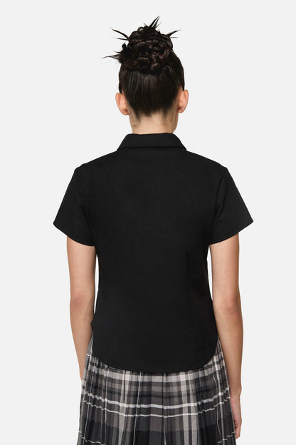 Black Friday - Snips Tie Trim Goth Blouse - black