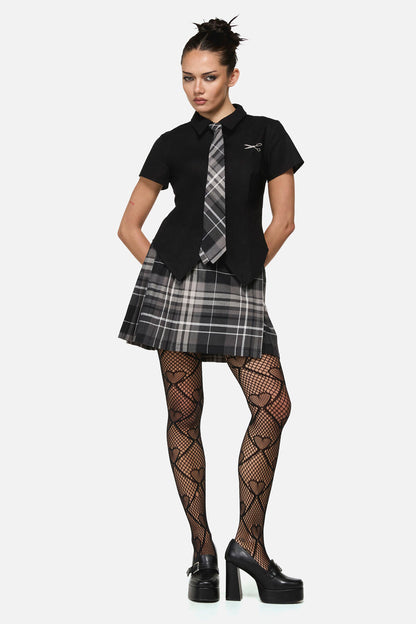 Black Friday - Snips Tie Trim Goth Blouse - black