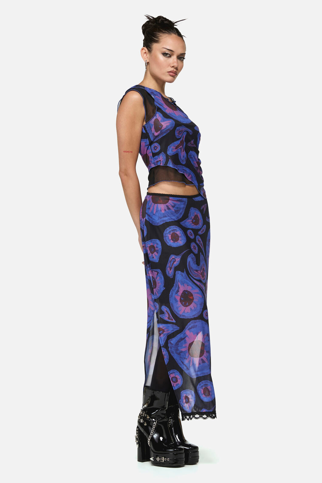 Black Friday - Unseen Geo Mesh Skirt - blue-black