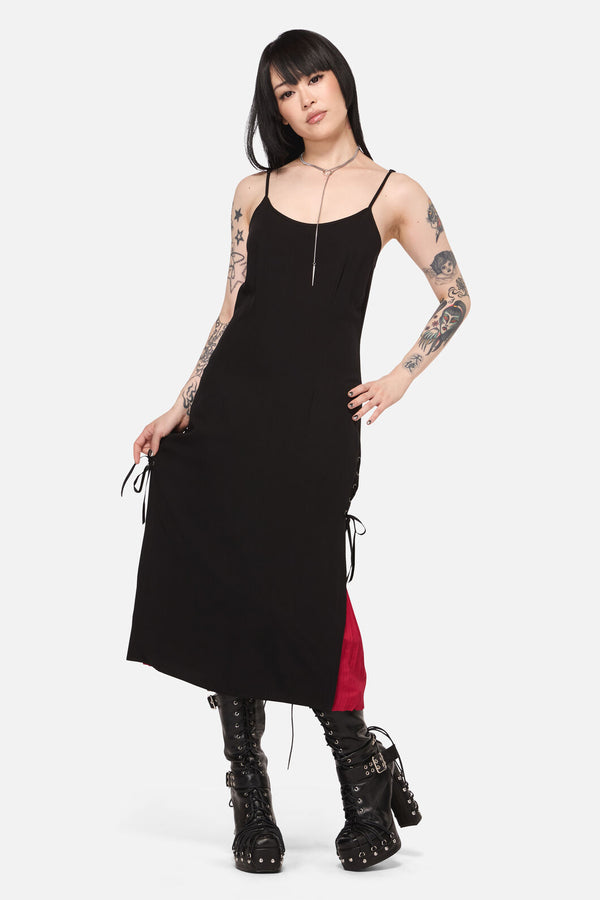 Black Friday - Framed Goth Midi Dress - red-black