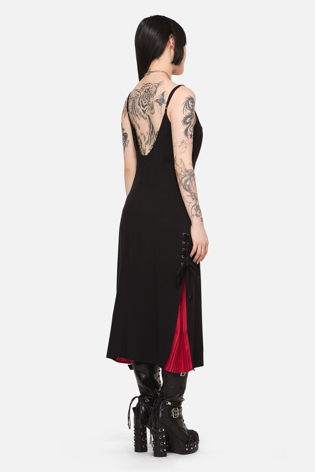 Black Friday - Framed Goth Midi Dress - red-black