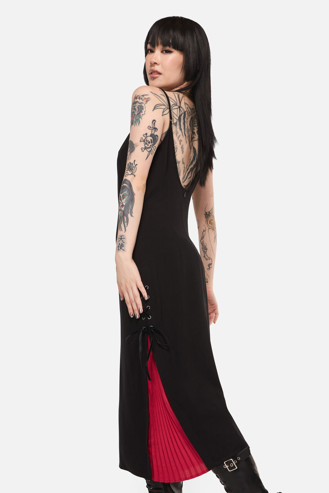 Black Friday - Framed Goth Midi Dress - red-black