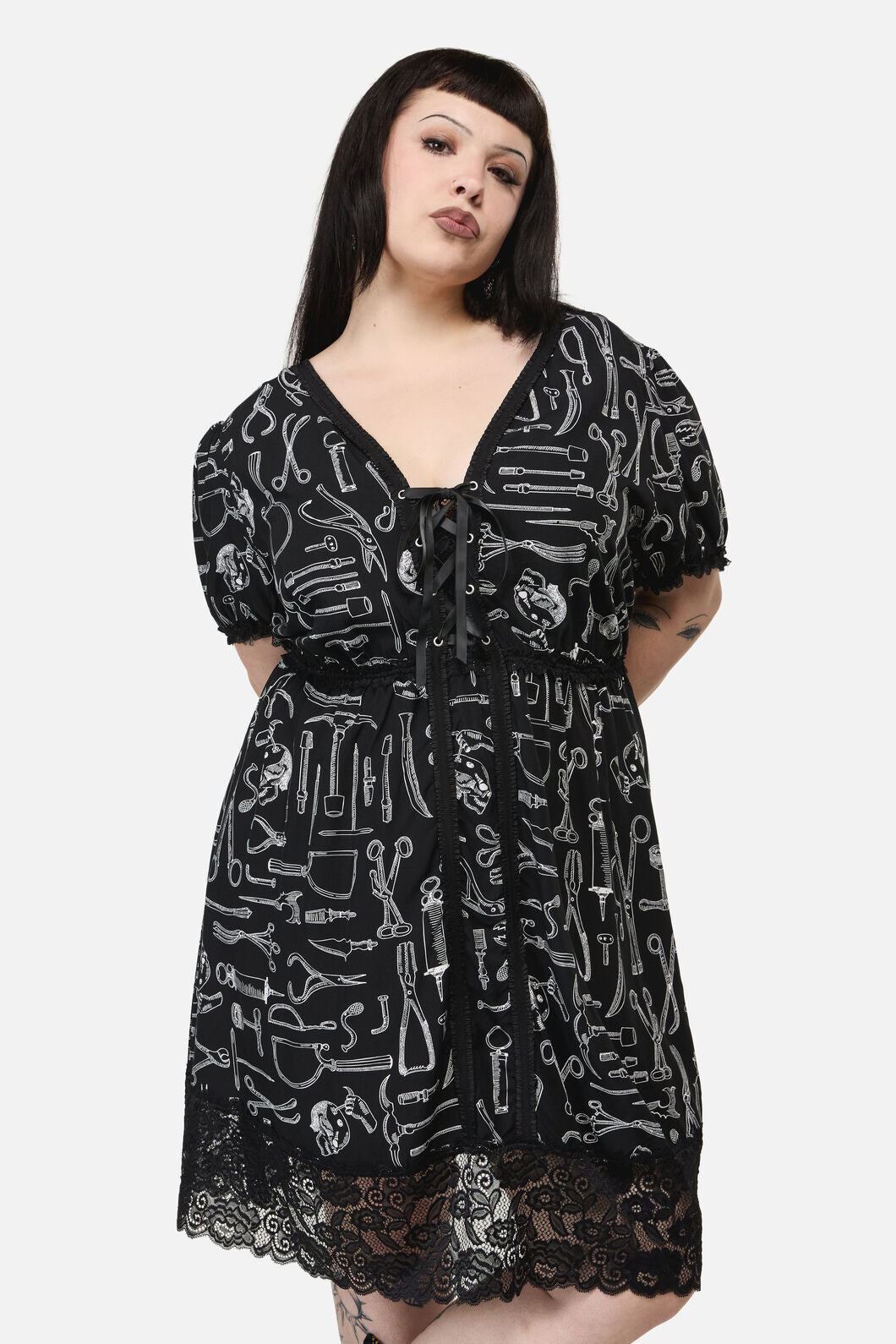 Black Friday - Curve Barbaric Print GothDress - black-white