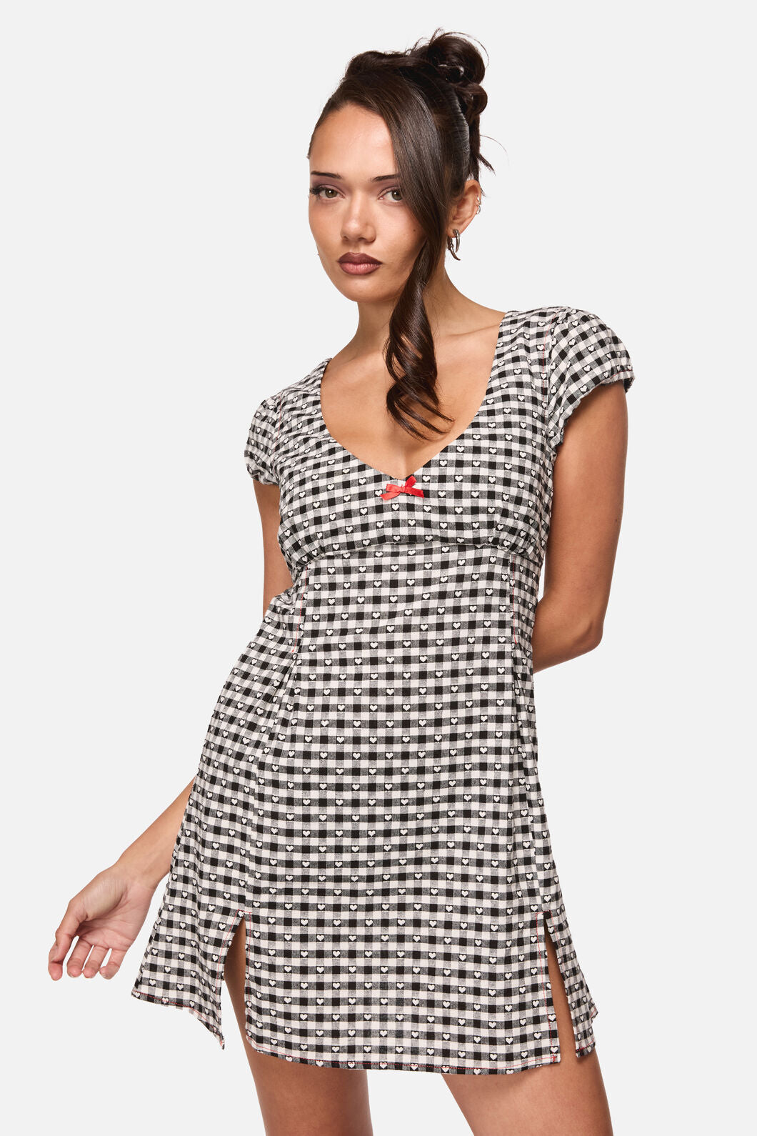 Black Friday - Glass Heart Babydoll Minidress - cream-black