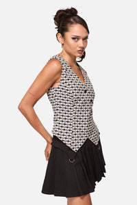 Black Friday - Glass Heart Asymmetrical Vest - cream-black