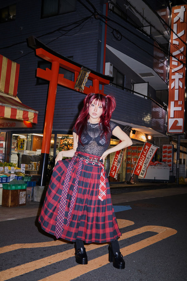 Black Friday - Suffer Punk Tartan Midi Skirt - red-black