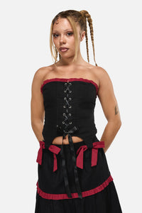 Black Friday - Dystopia Contrast Trim Corset - black-red