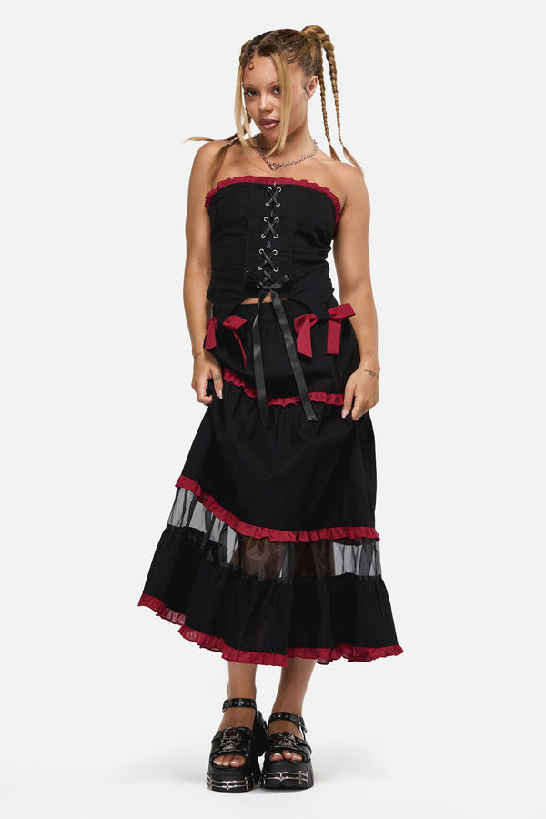 Black Friday - Dystopia Contrast Trim Corset - black-red