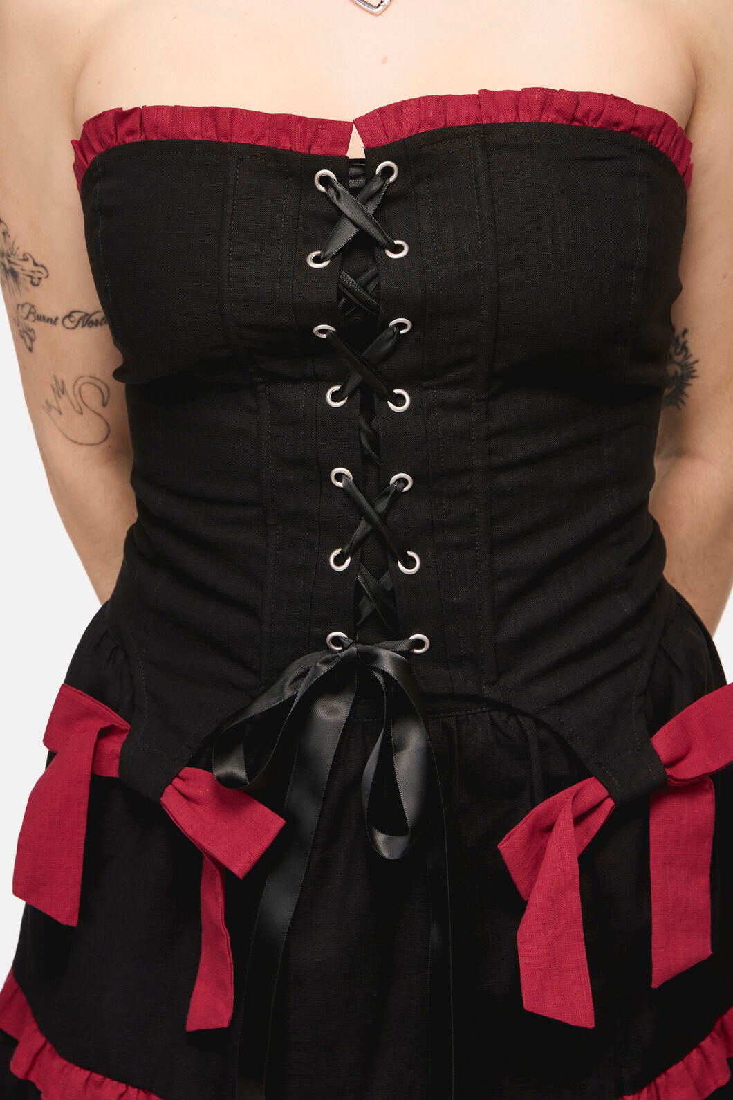 Black Friday - Dystopia Contrast Trim Corset - black-red