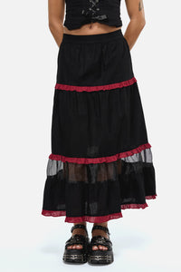 Black Friday - Dystopia ContrastTrimMidiSkirt - black-red