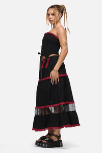 Black Friday - Dystopia ContrastTrimMidiSkirt - black-red