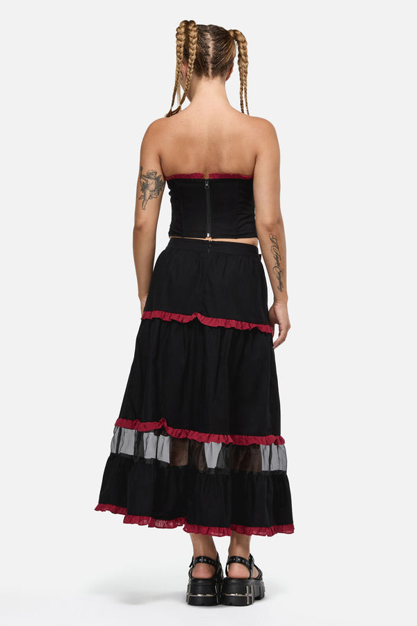 Black Friday - Dystopia ContrastTrimMidiSkirt - black-red