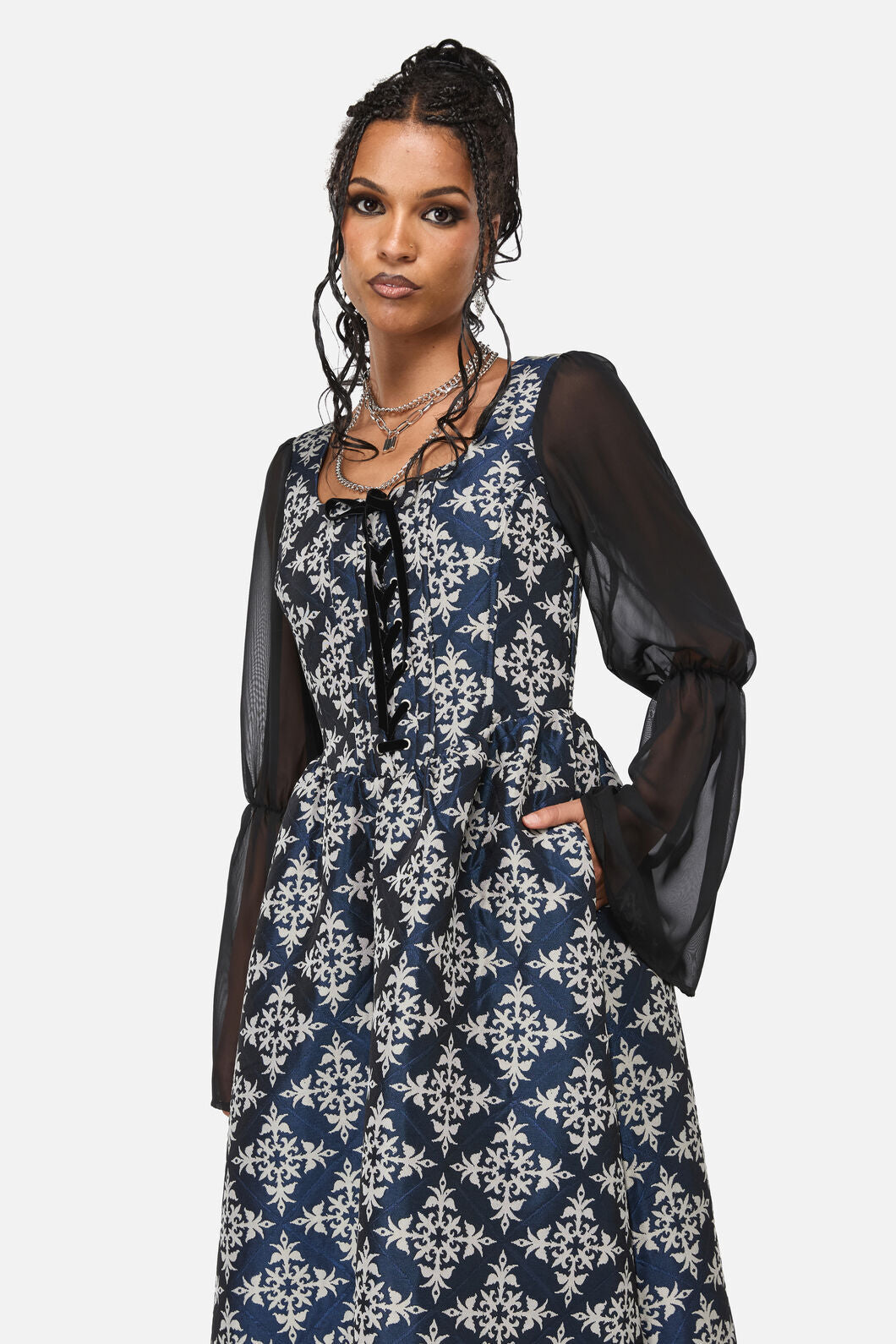 Black Friday - Dame Brocade Gown - navy