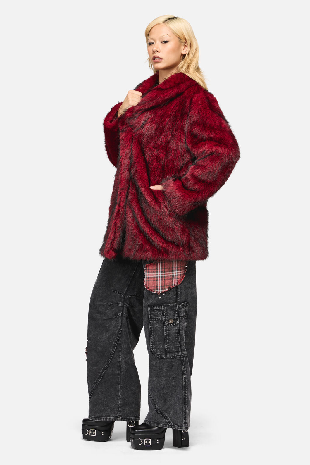 Black Friday - Louve Faux Fur Lined Coat - red