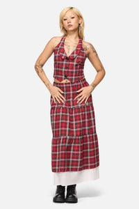 Black Friday - Louve Tartan Fitted Halter Top - red