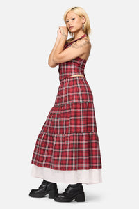 Black Friday - Louve Tartan Tiered Midi Skirt - red