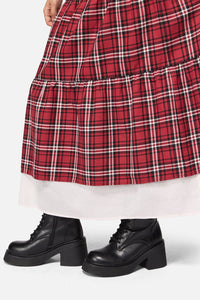Black Friday - Louve Tartan Tiered Midi Skirt - red