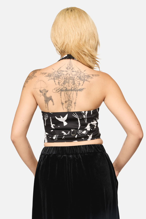 Black Friday - Corbeau Print Halter Neck Top - black