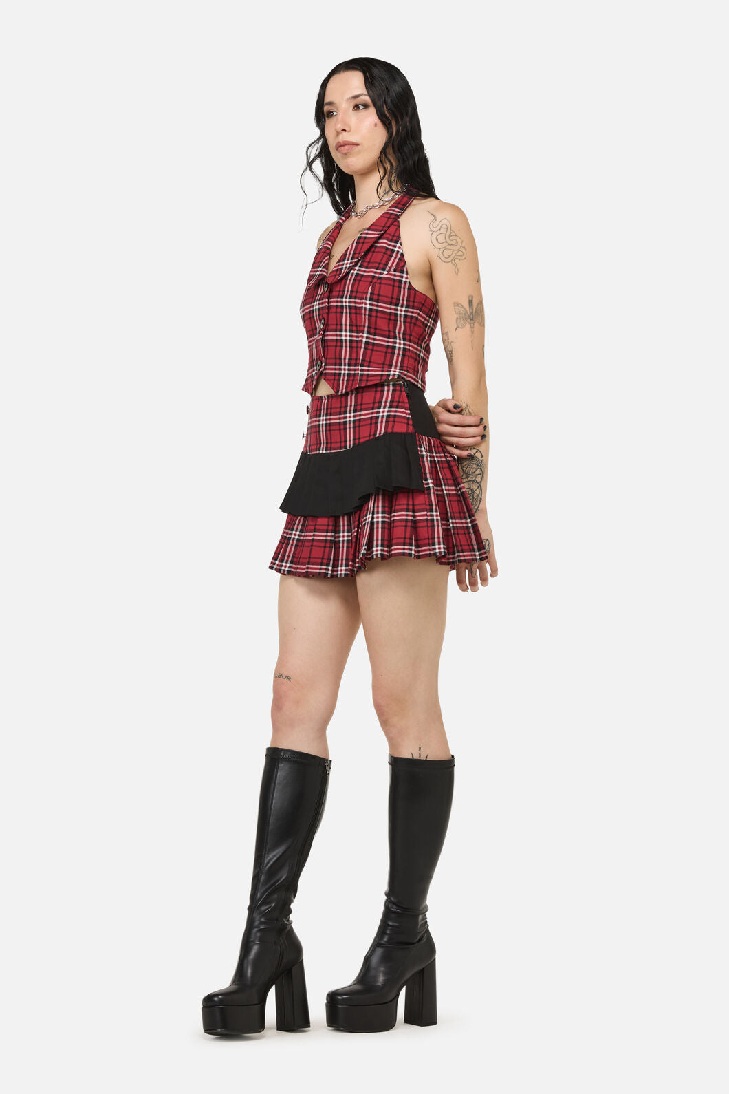 Black Friday - Louve Tartan Punk Layer Skirt - red-black