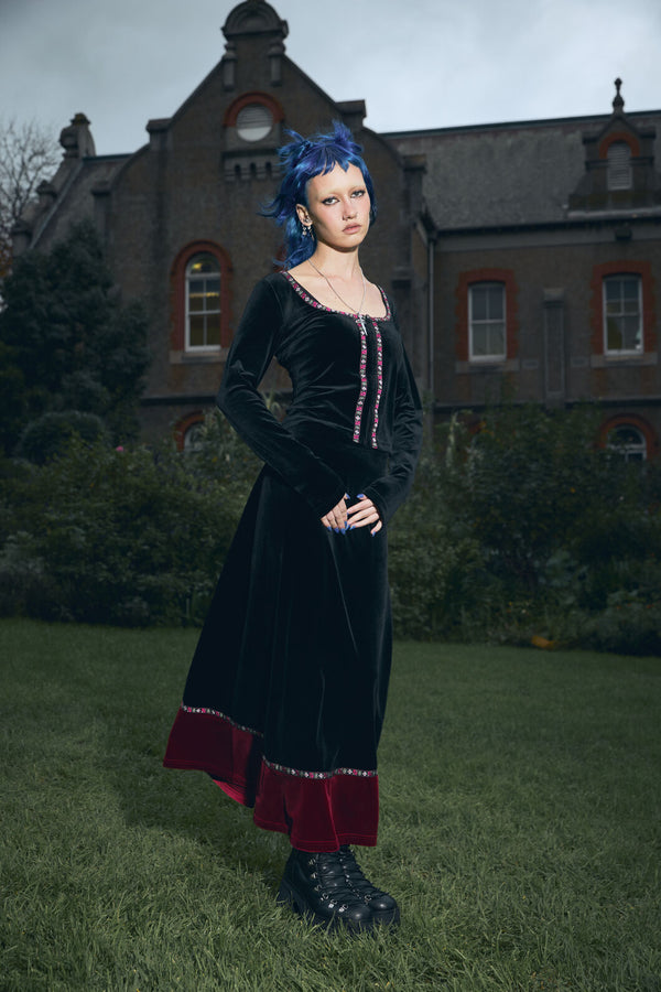 Black Friday - Squire Goth Velour Midi Skirt - black
