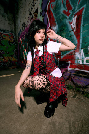 Black Friday - Rad Goth Tartan Corset - black-red