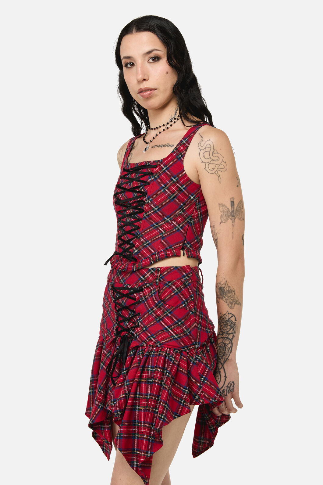 Black Friday - Rad Goth Tartan Corset - black-red