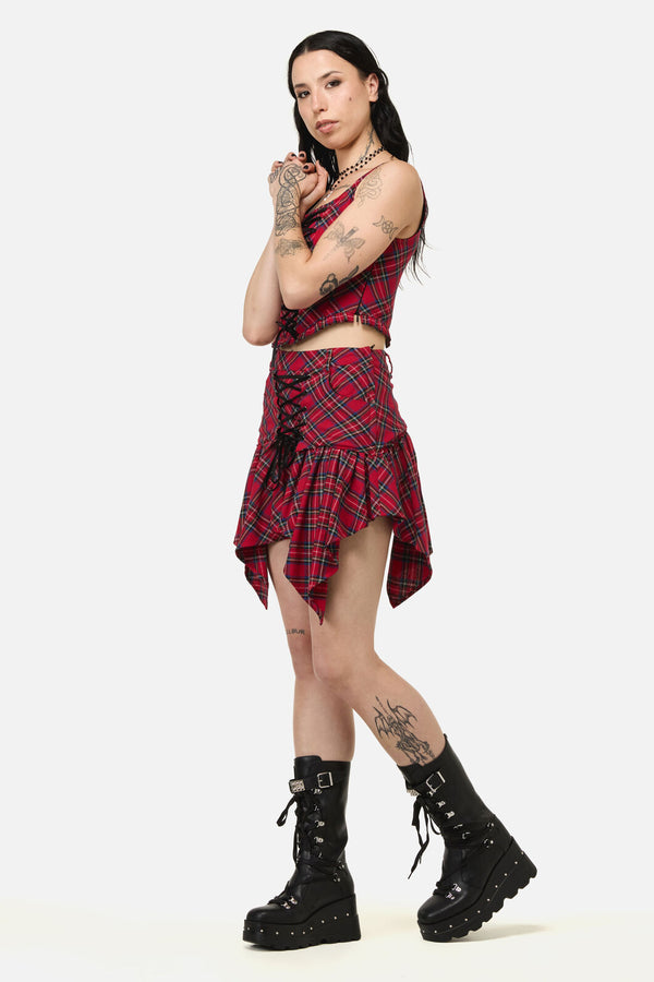Black Friday - Rad Goth Hanky Tartan Skort - black-red