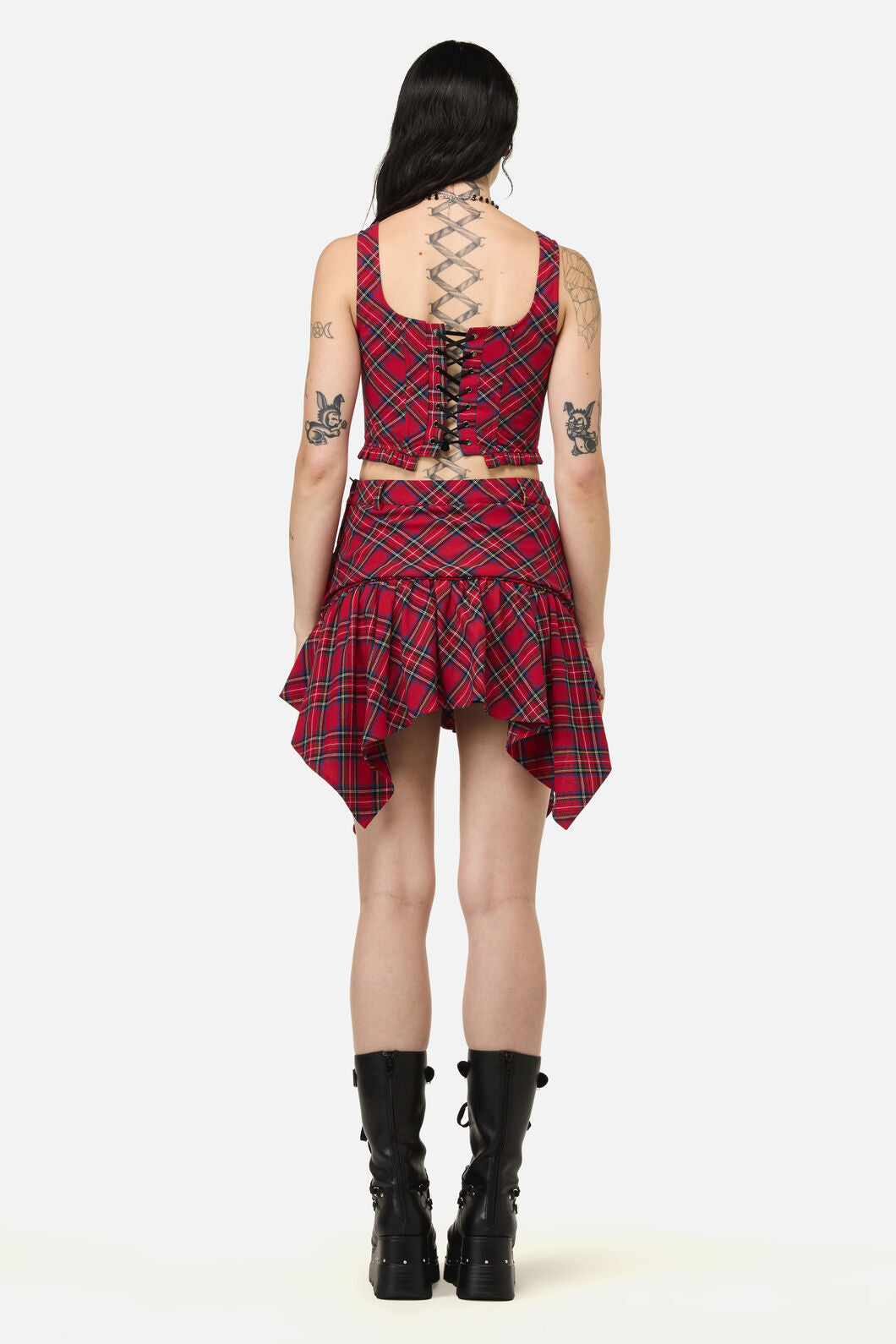 Black Friday - Rad Goth Hanky Tartan Skort - black-red