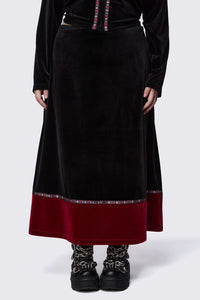 Black Friday - Curve Squire Goth Velour Midi Skirt - black