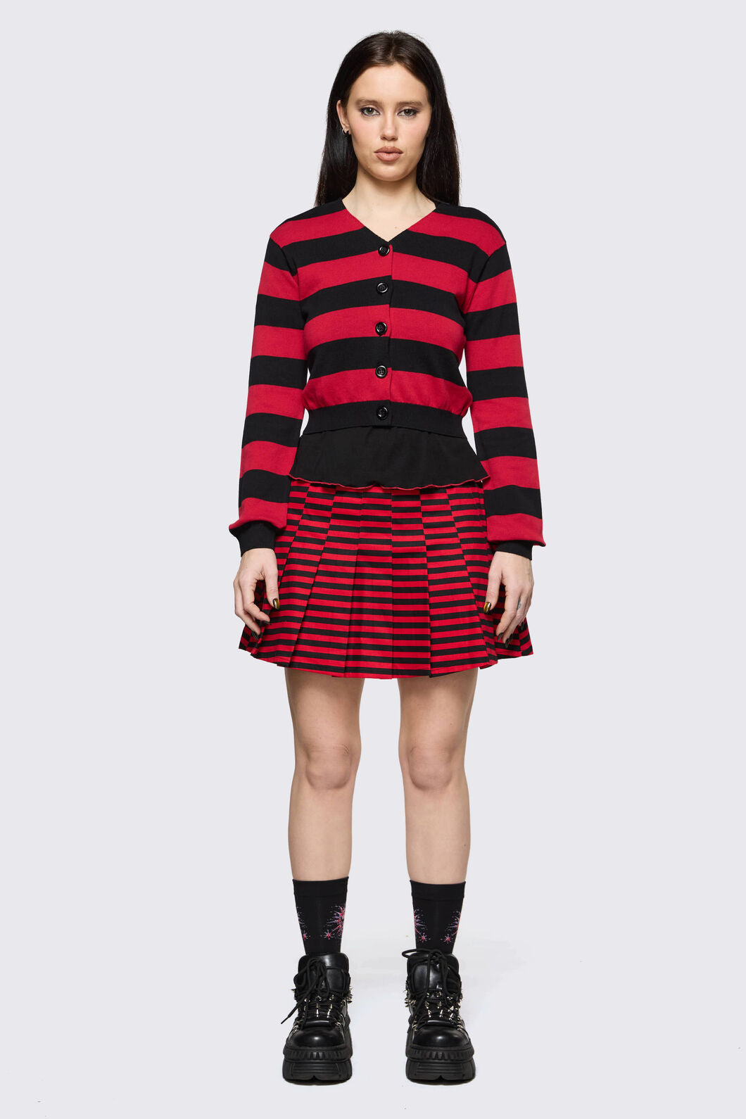 Black Friday - Trad Emo Big Stripe Cardigan - black-red