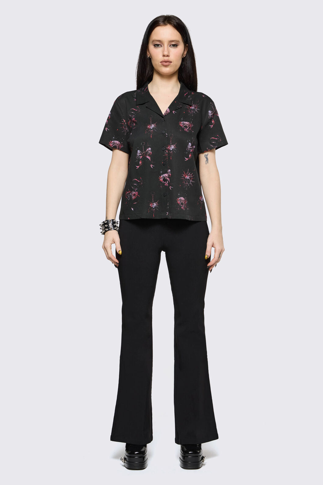 Black Friday - Trad Emo Skull Artwork Blouse - black