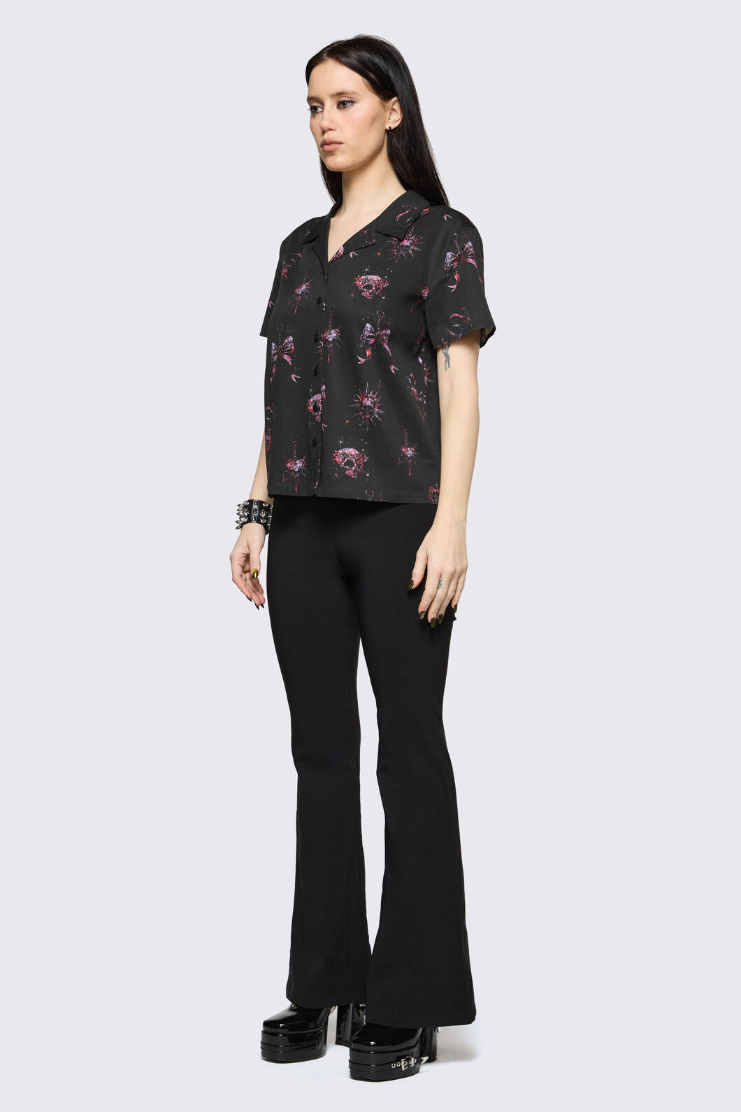 Black Friday - Trad Emo Skull Artwork Blouse - black