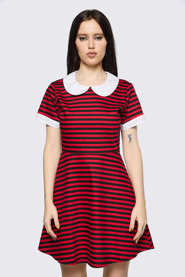 Black Friday - Trad Emo Stripe Skater Dress - black-red