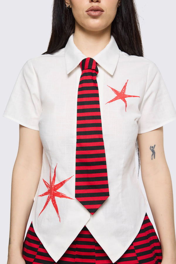 Black Friday - Trad Emo Tie Fitted Blouse - off-white