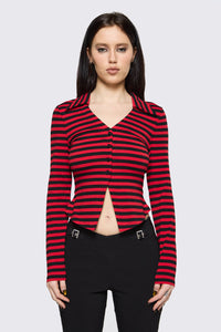 Black Friday - Trad Emo Stripe Jersey Top - black-red