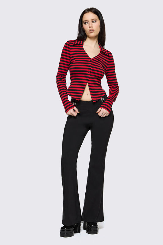 Black Friday - Trad Emo Stripe Jersey Top - black-red