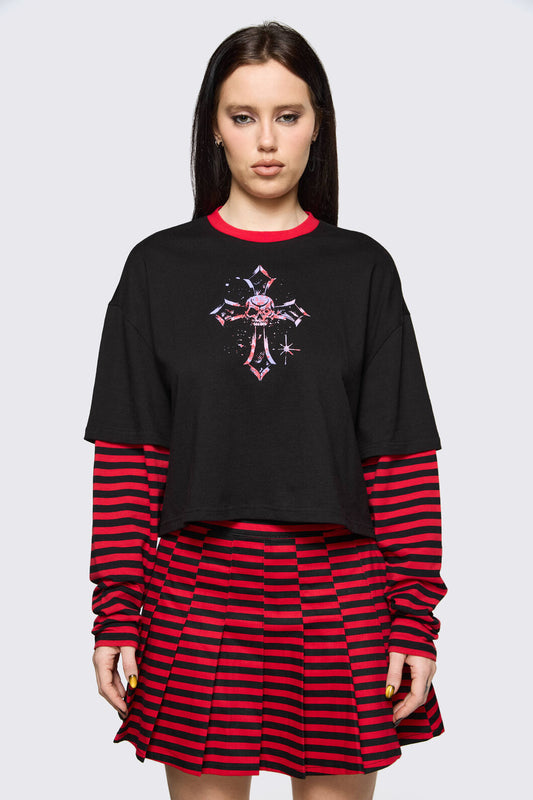 Black Friday - Trad Emo Crop Stripe T-Shirt - black-red