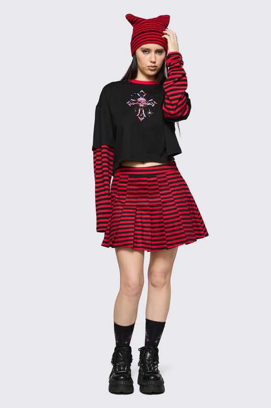 Black Friday - Trad Emo Crop Stripe T-Shirt - black-red