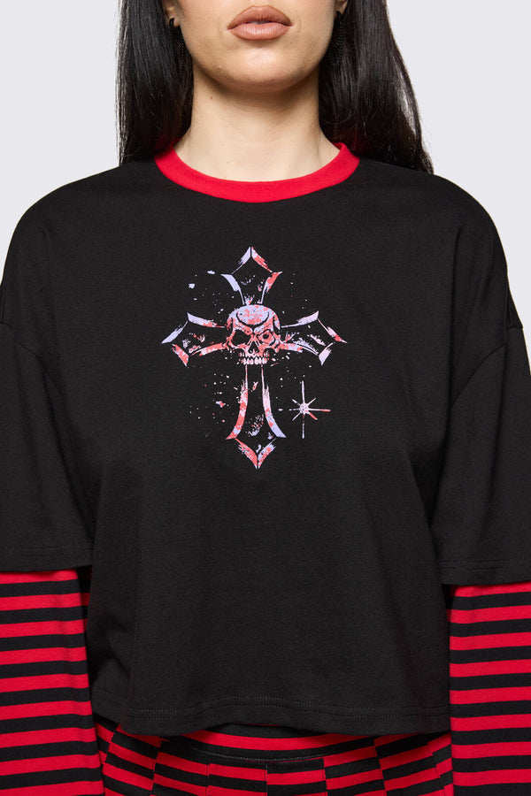 Black Friday - Trad Emo Crop Stripe T-Shirt - black-red